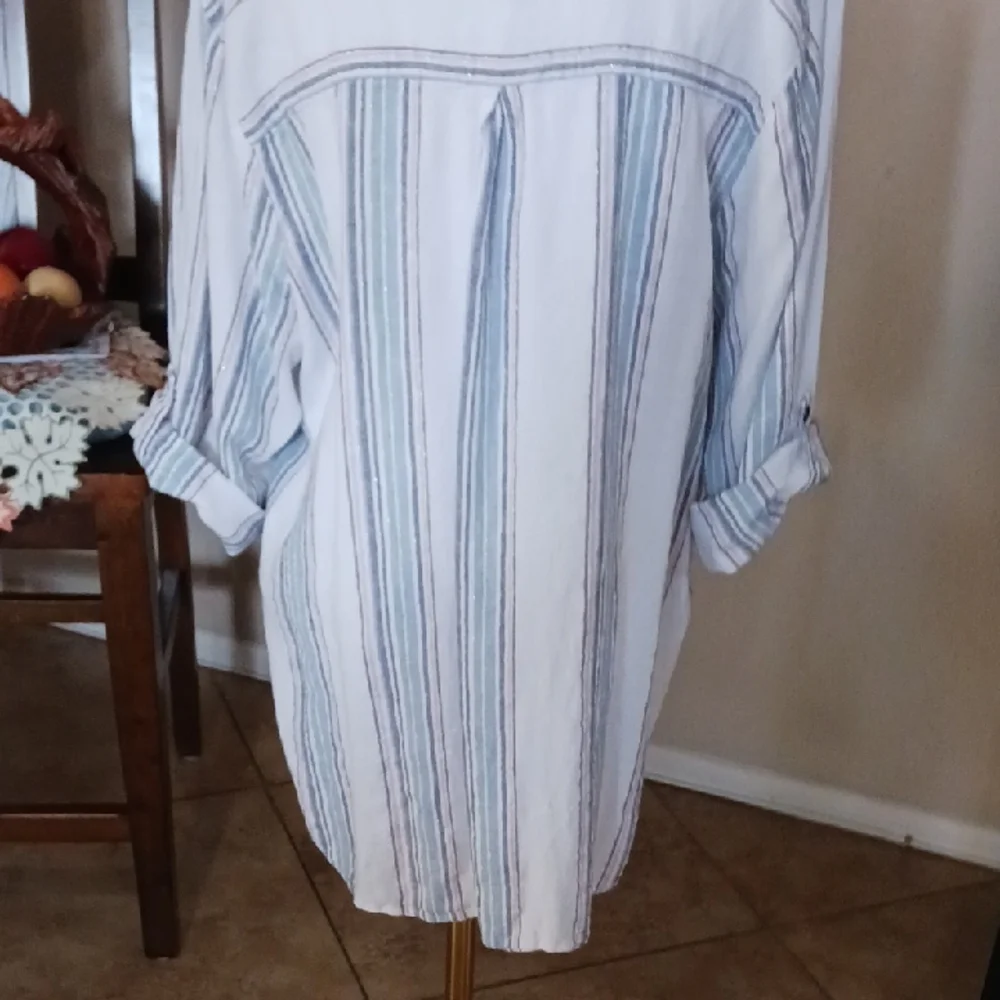 CJ Banks White and Blue Striped Blouse - Picture 5 of 8